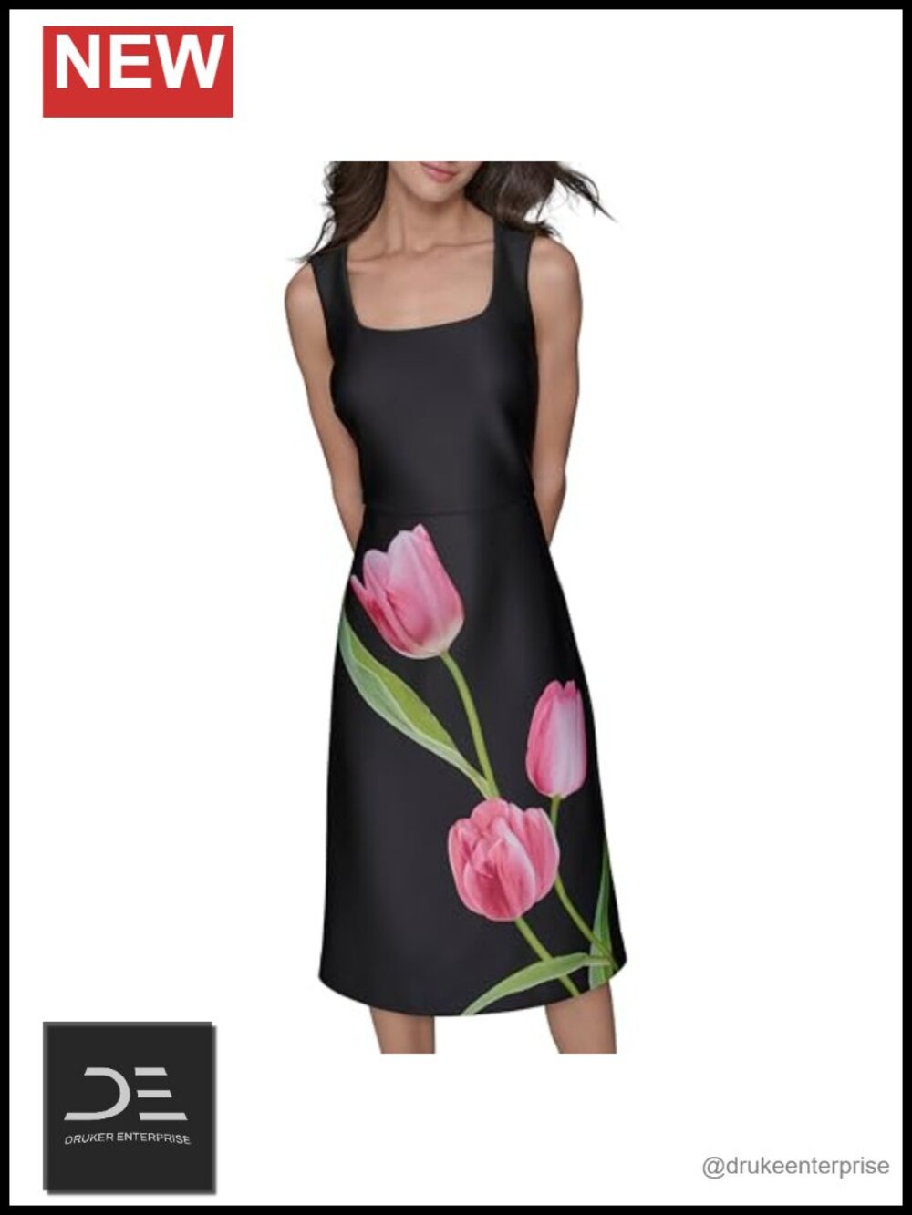 Karl Lagerfeld Square Neck Sleeveless Sheath Midi Dress